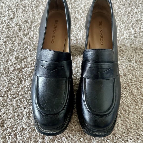Bernardo Black Leather Loafers with Block Heel - Picture 2 of 5